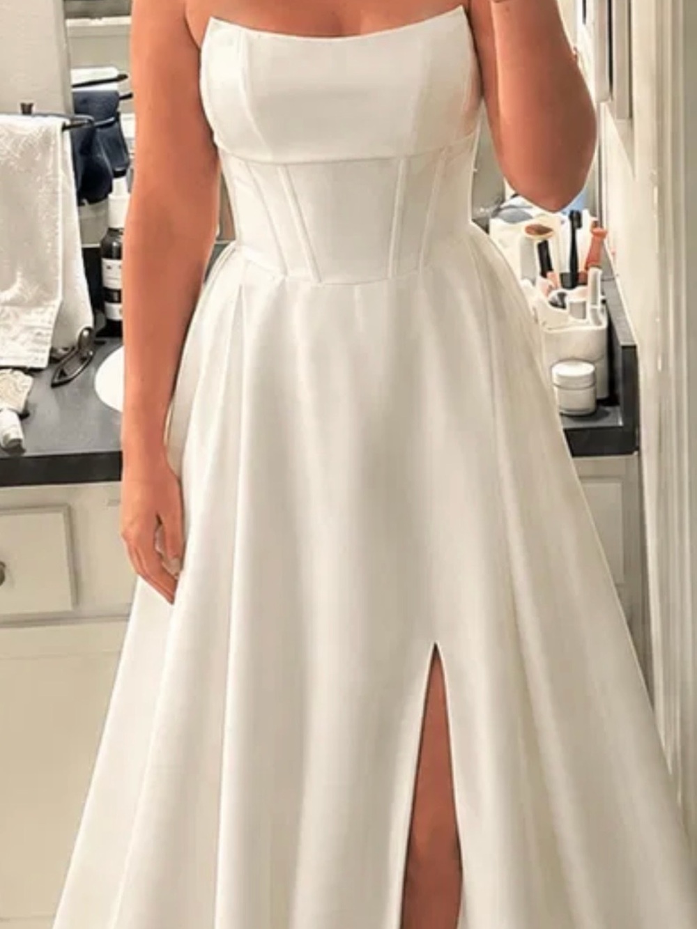 Elegant White Wedding Dress with Front Slit